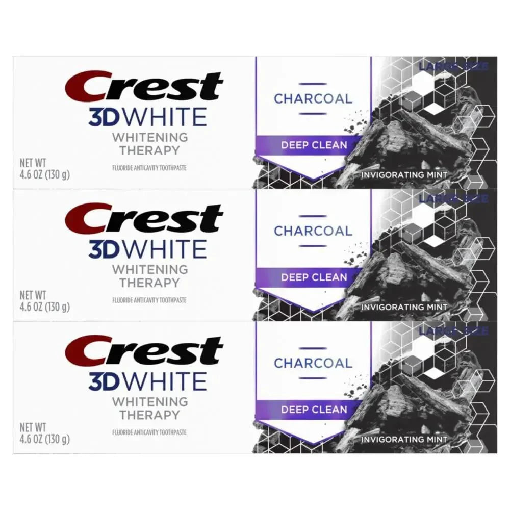 Crest 3D White Whitening Therapy Charcoal Deep Clean Invigorating Mint Teeth Whitening Toothpaste, 4.6 Oz Pack of 3, Anticavity Fluoride Toothpaste, Gently Brightens Teeth, Strengthens Enamel - USA in UK