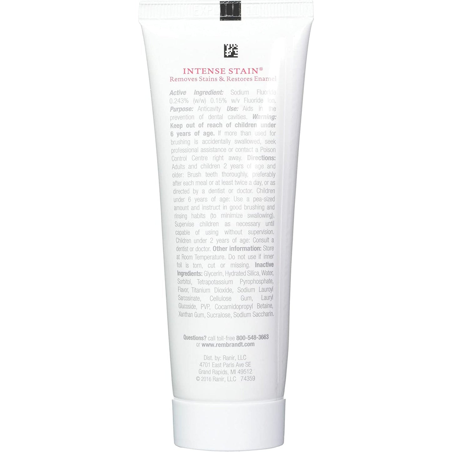 Rembrandt Intense Stain Whitening Toothpaste with Fluoride Mint, 3.52 Oz