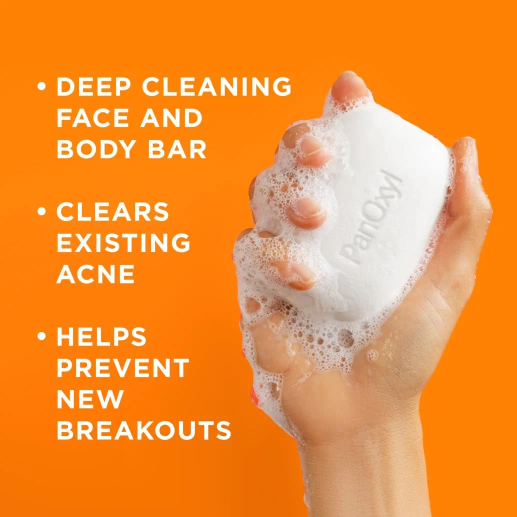 PanOxyl Acne Treatment Bar with 10% Benzoyl Peroxide, Maximum Strength Acne Bar Soap for Face, Chest and Back, Benzoyl Peroxide Bar Soap Body Wash, Vegan, for Acne Prone Skin, 4 Oz - USA in UK