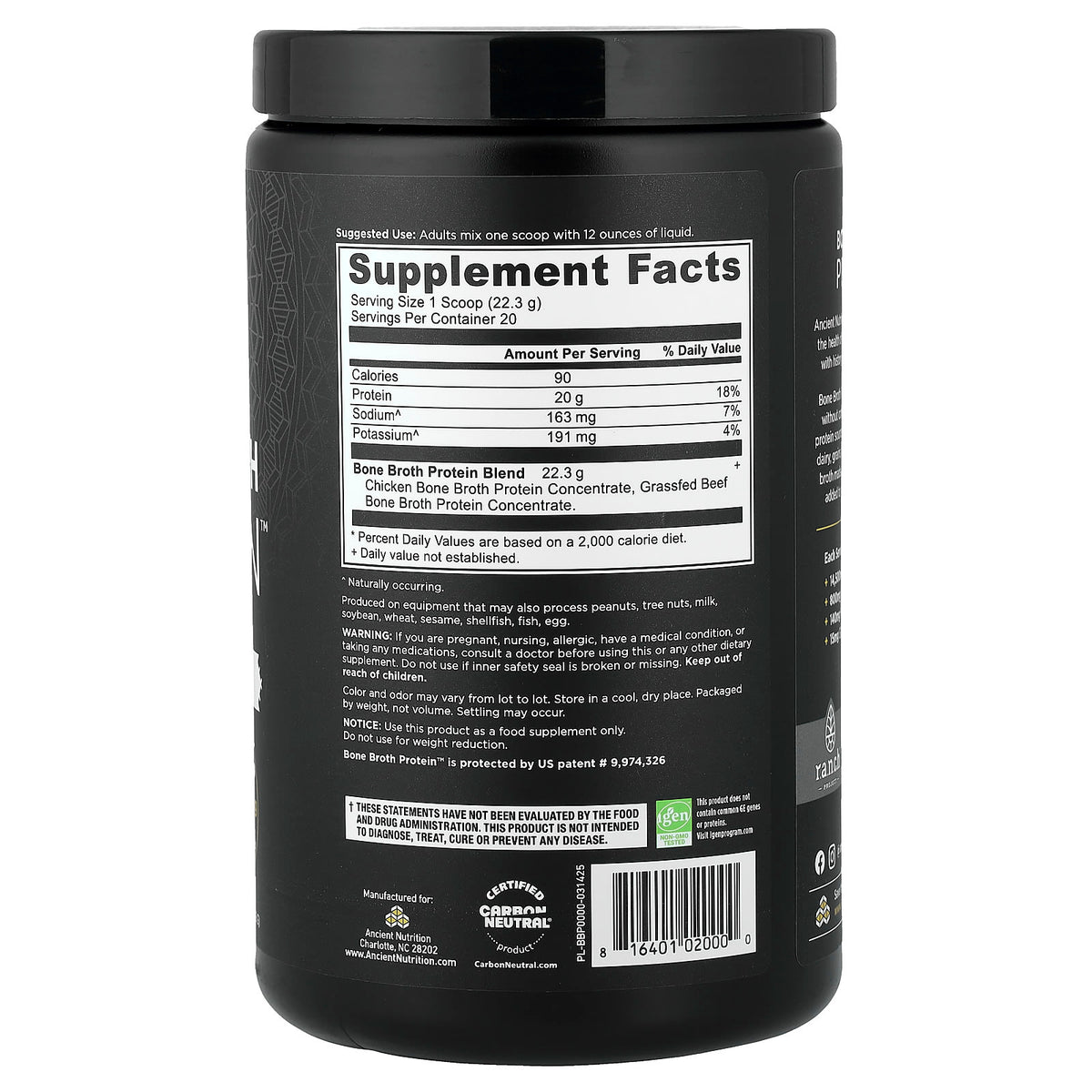 Ancient Nutrition Bone Broth Protein, Pure, 446 g (15.7 oz) - view 2