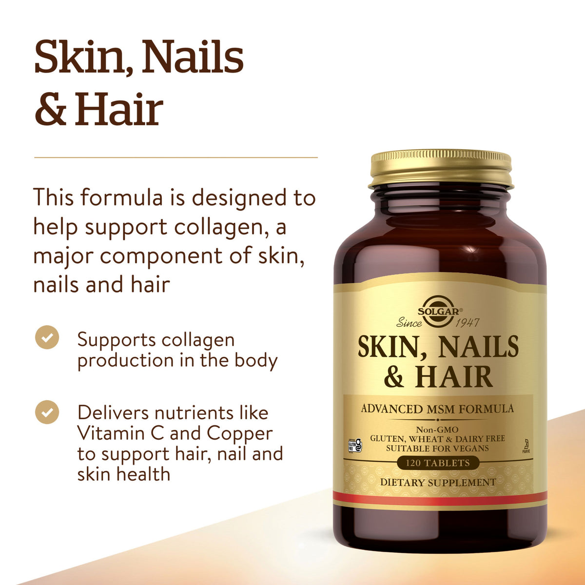 Solgar Skin, Nails & Hair Advanced MSM Formula, 120 Tablets - view 6