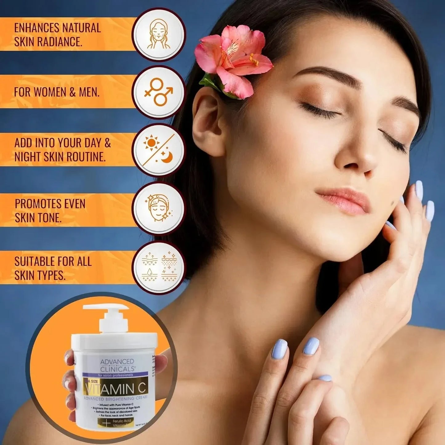 Advanced Clinicals Vitamin C Face & Body Cream Moisturizing Skin Care Lotion, anti Aging Vitamin C Skincare Moisturizer for Body, Face, Age Spots, Wrinkles, & Sun Damaged Skin, Large 16Oz (2-Pack) - USA in UK