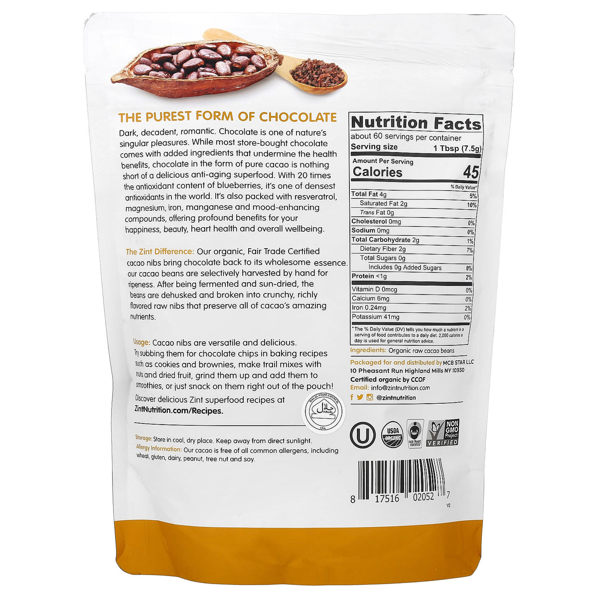 Zint Raw Organic Cacao Nibs, 454 g (16 oz) - view 2