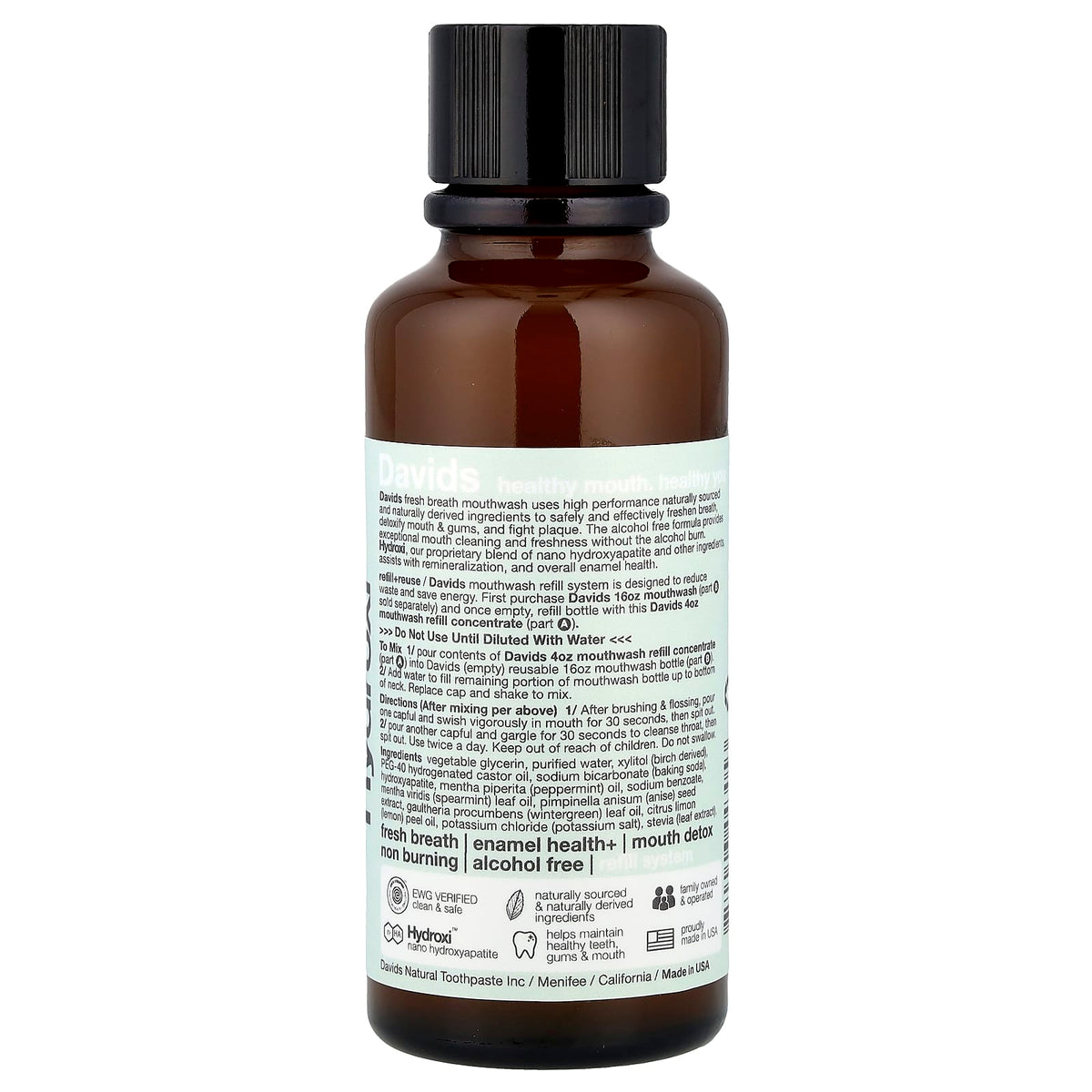 Davids Fresh Breath Mouthwash Refill Concentrate, Fresh Mint, 118 ml (4 fl oz) - view 2