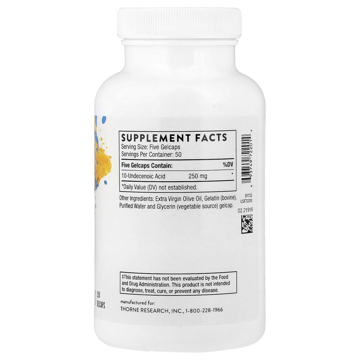 Thorne Undecylenic Acid, 250 Gelcaps (50 mg per Gelcap) - view 2