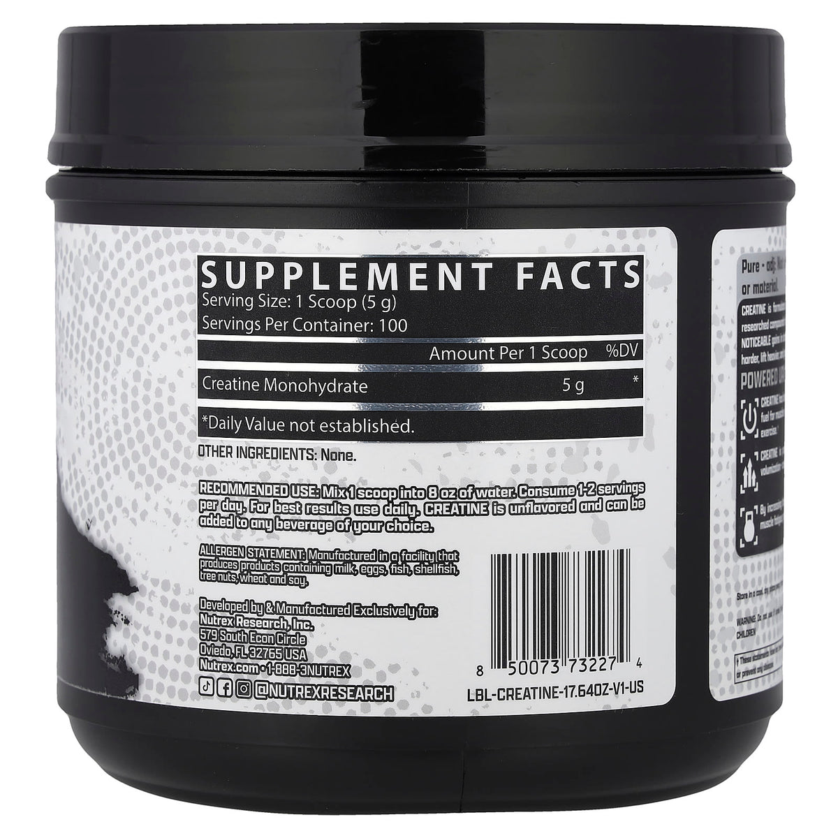 Nutrex Research Creatine Monohydrate, Unflavoured, 500 g (17.6 oz) - view 2