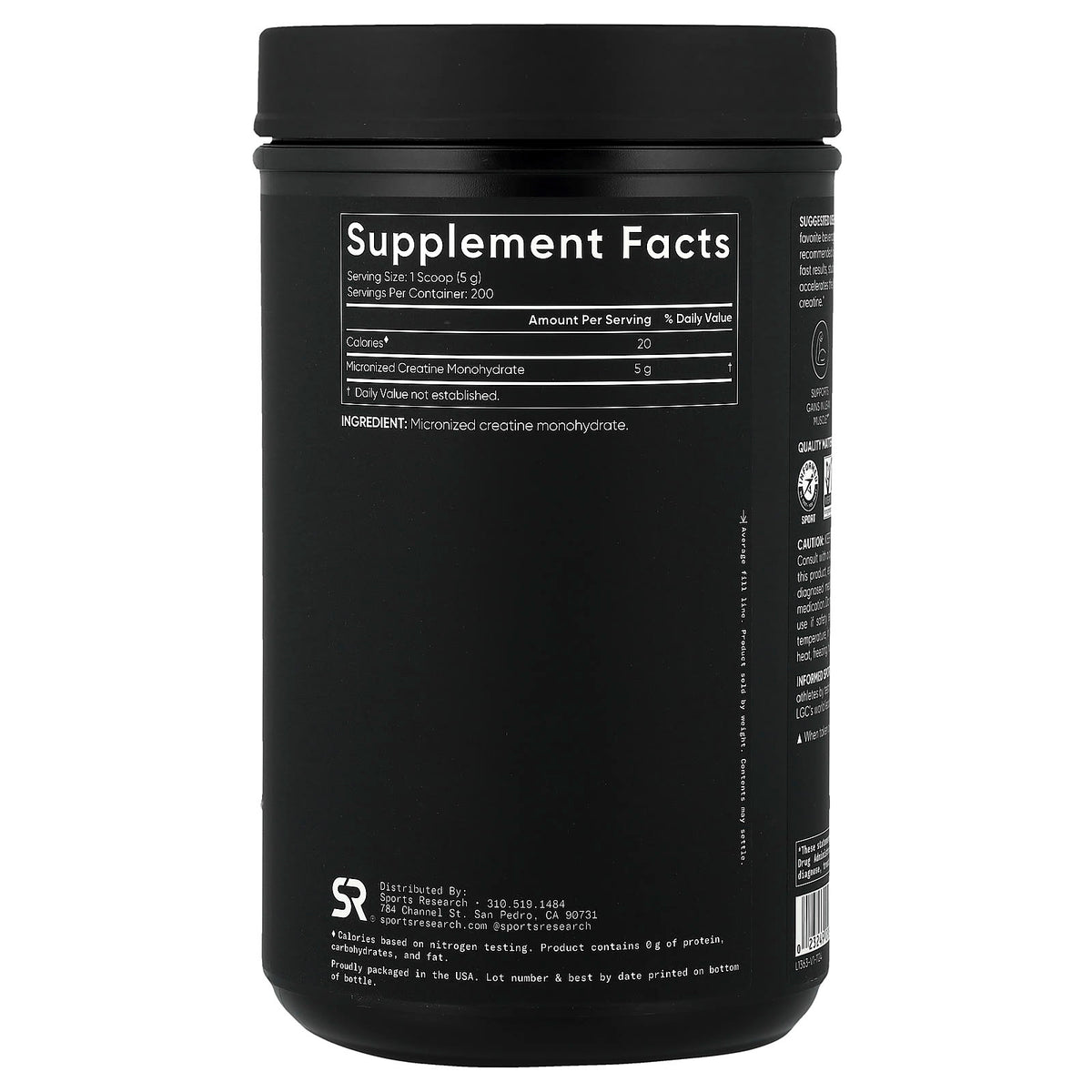 Sports Research Creatine Monohydrate Powder, Unflavoured, 1 kg (2.2 lb) - view 2