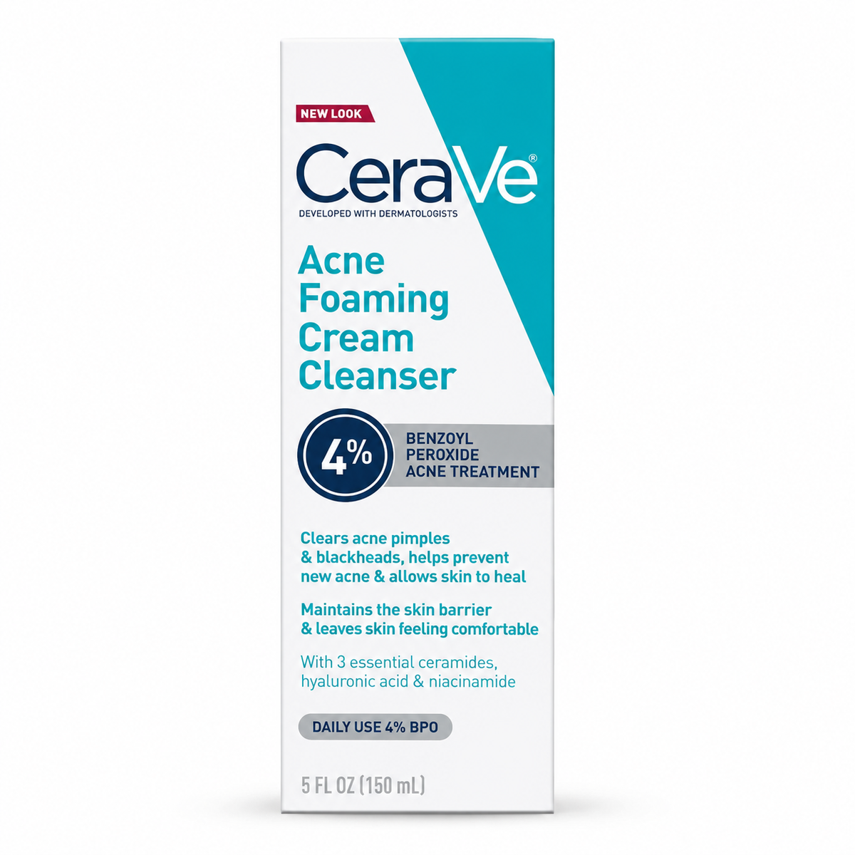 CeraVe Acne Foaming Cream Cleanser front label close-up on white