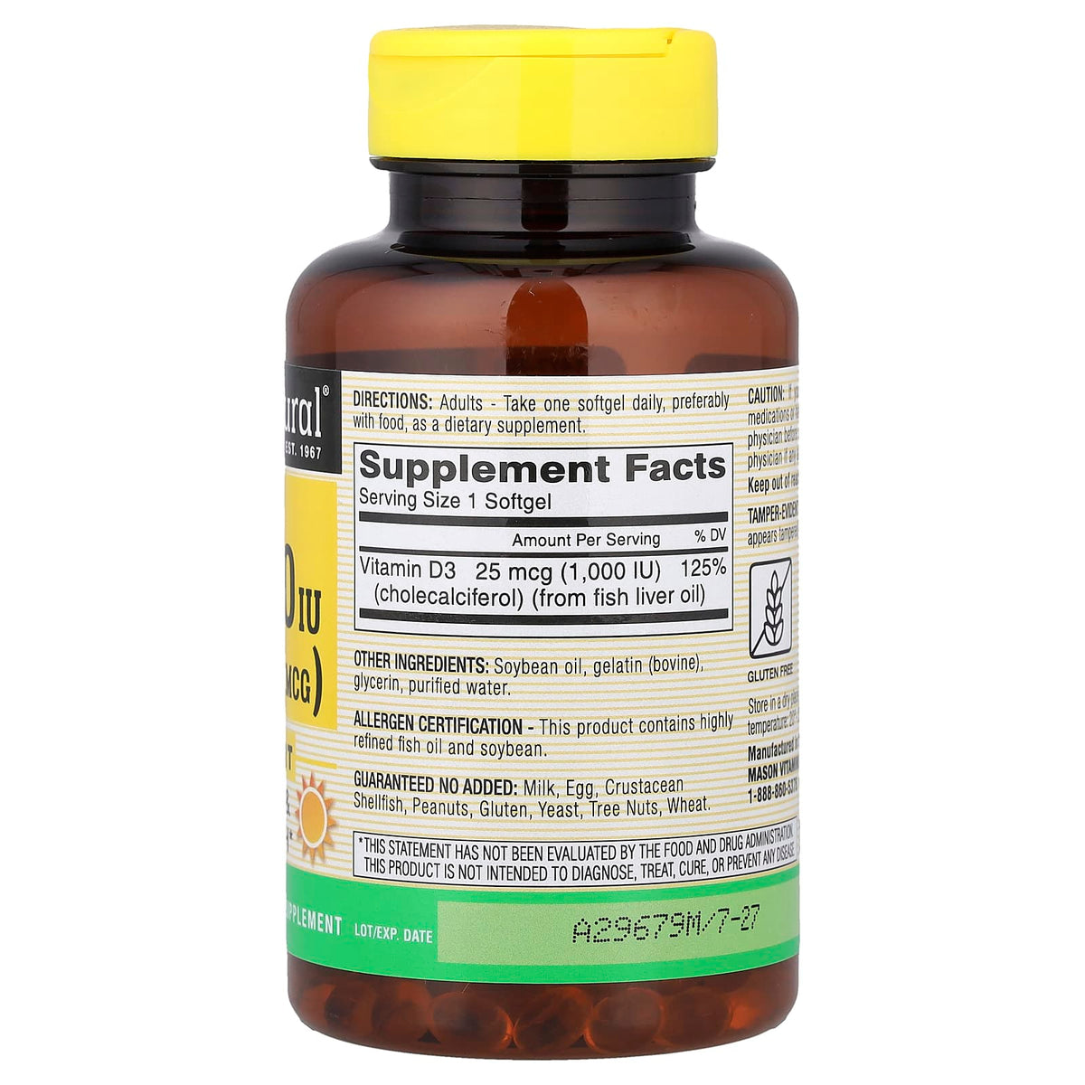 Mason Natural Vitamin D3 25 mcg (1,000 IU) 300 Softgels - view 2