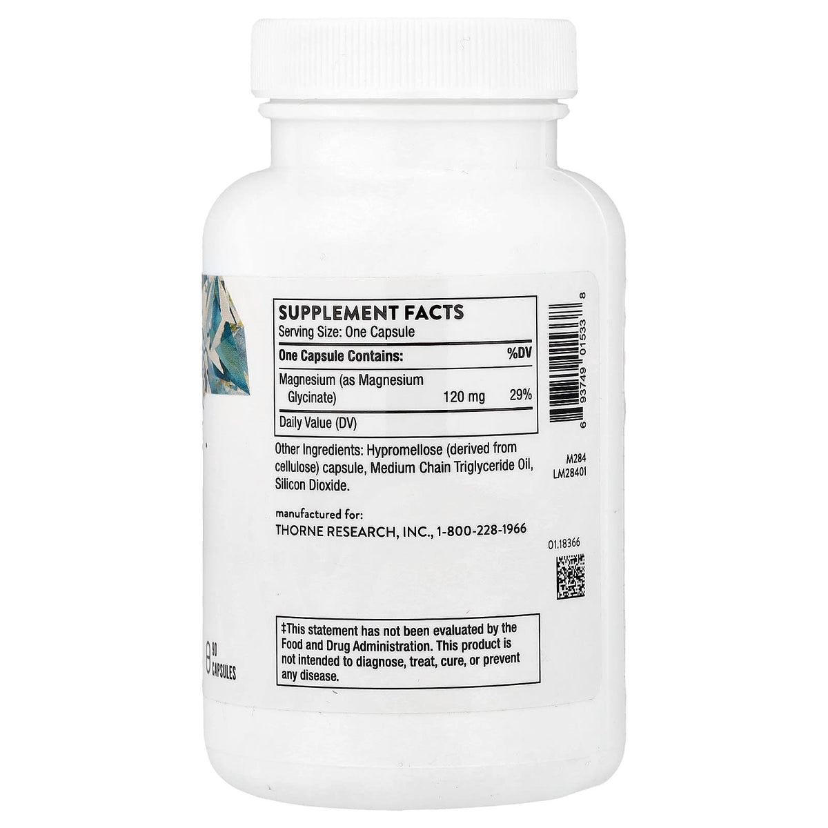 Thorne Magnesium Glycinate, 90 Capsules (120 mg per Capsule) - view 2