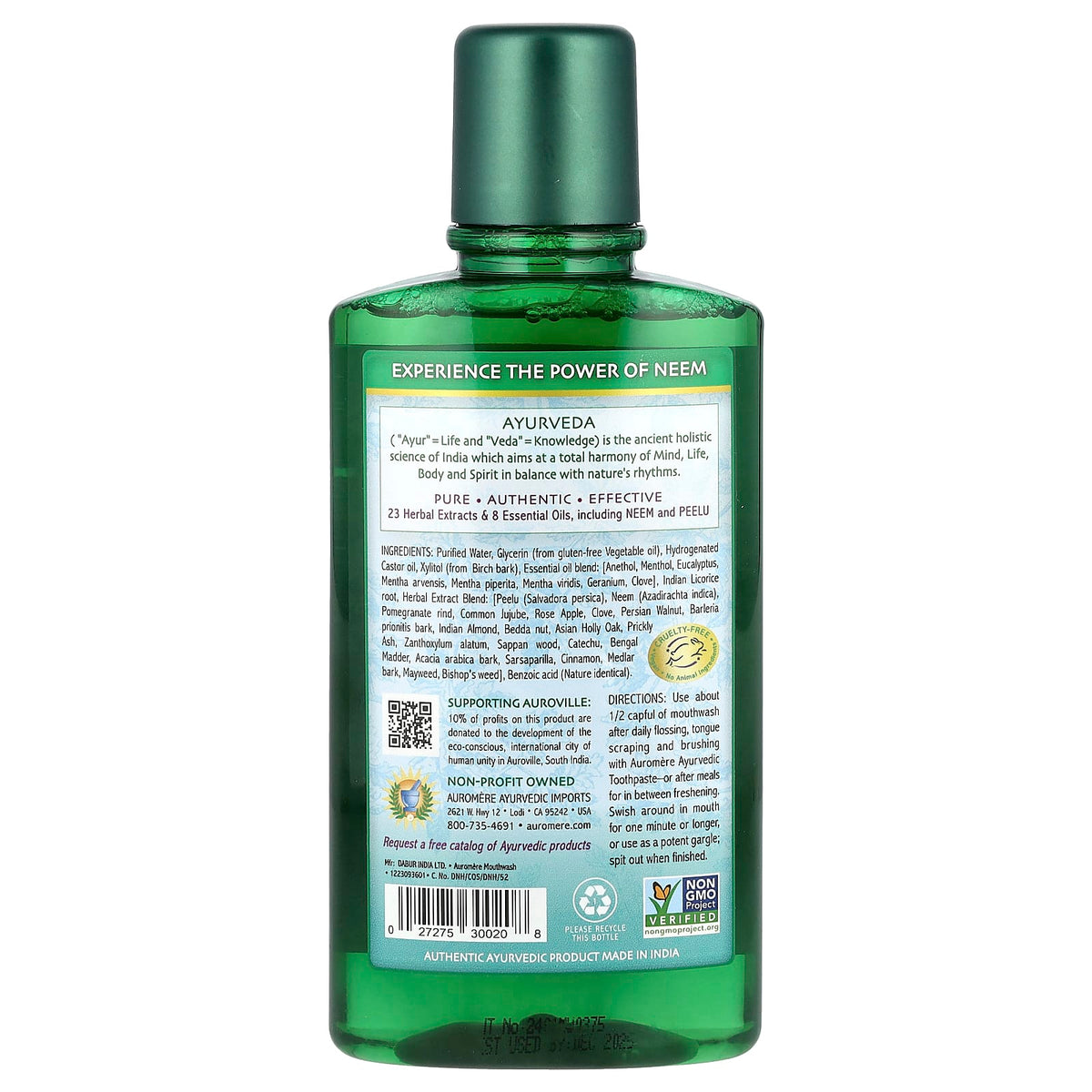 Auromere Ayurvedic Mouthwash with Neem & Peelu, Alcohol-Free, 473 ml (16 fl oz) - view 2