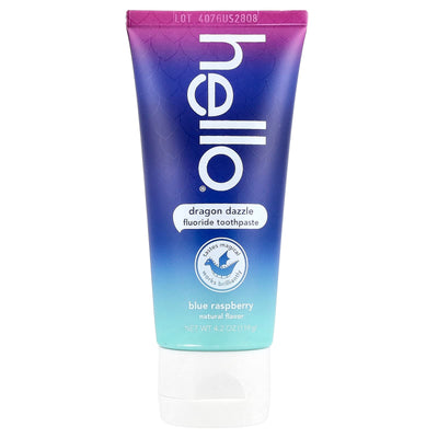 Hello Kids Fluoride Toothpaste, Dragon Dazzle, Ages 2+, Blue Raspberry, 119 g