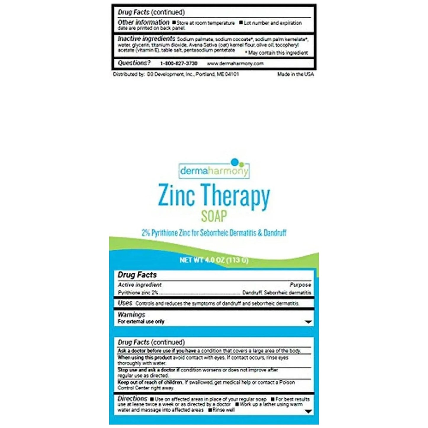 Dermaharmony 2% Pyrithione Zinc (Znp) Bar Soap 4 Oz - Crafted for Those with Skin Conditions - Seborrheic Dermatitis, Dandruff, Psoriasis, Eczema, Etc. - USA in UK