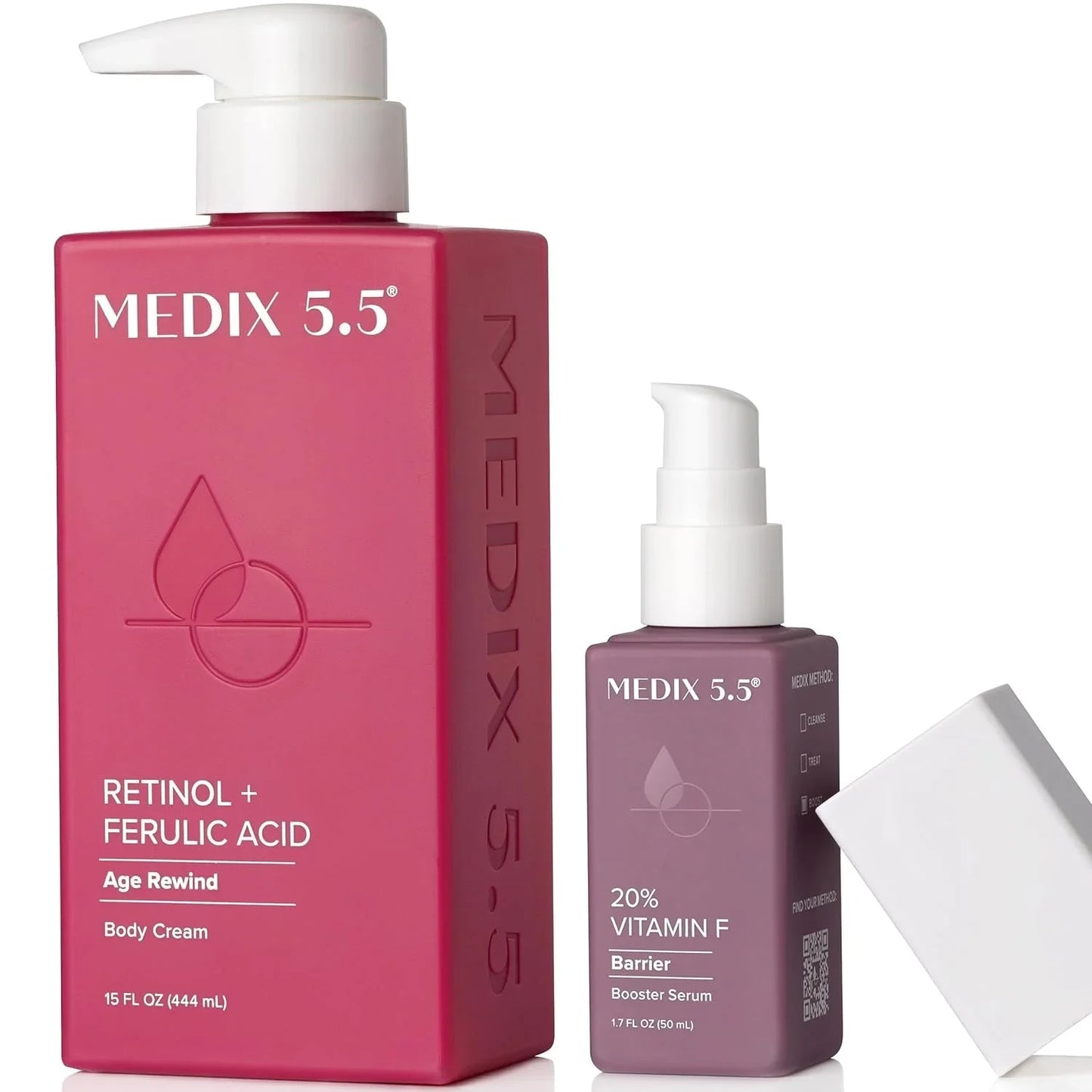 MEDIX Retinol Body Lotion + 20% Vitamin F Booster Serum Moisturizer 2PC Skin Care Set | Crepey Skin Care Treatment | Retinol Body Cream | Retinol Cream Targets Sagging Crepe Skin & Wrinkles, 2PC Set - USA in UK