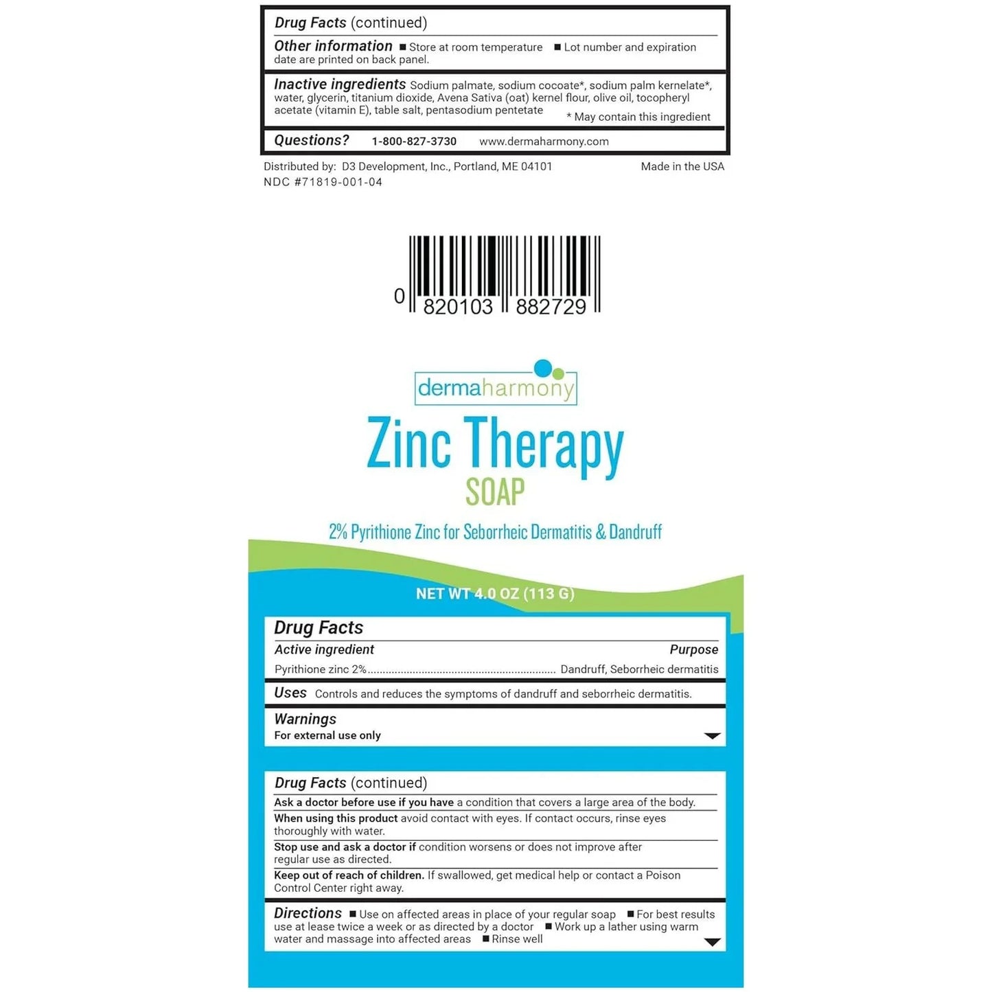 Pyrithione Zinc (Znp) Therapy Soap 4 Oz Bars - 3 Pack - for Seborrhea and Dandruff - USA in UK