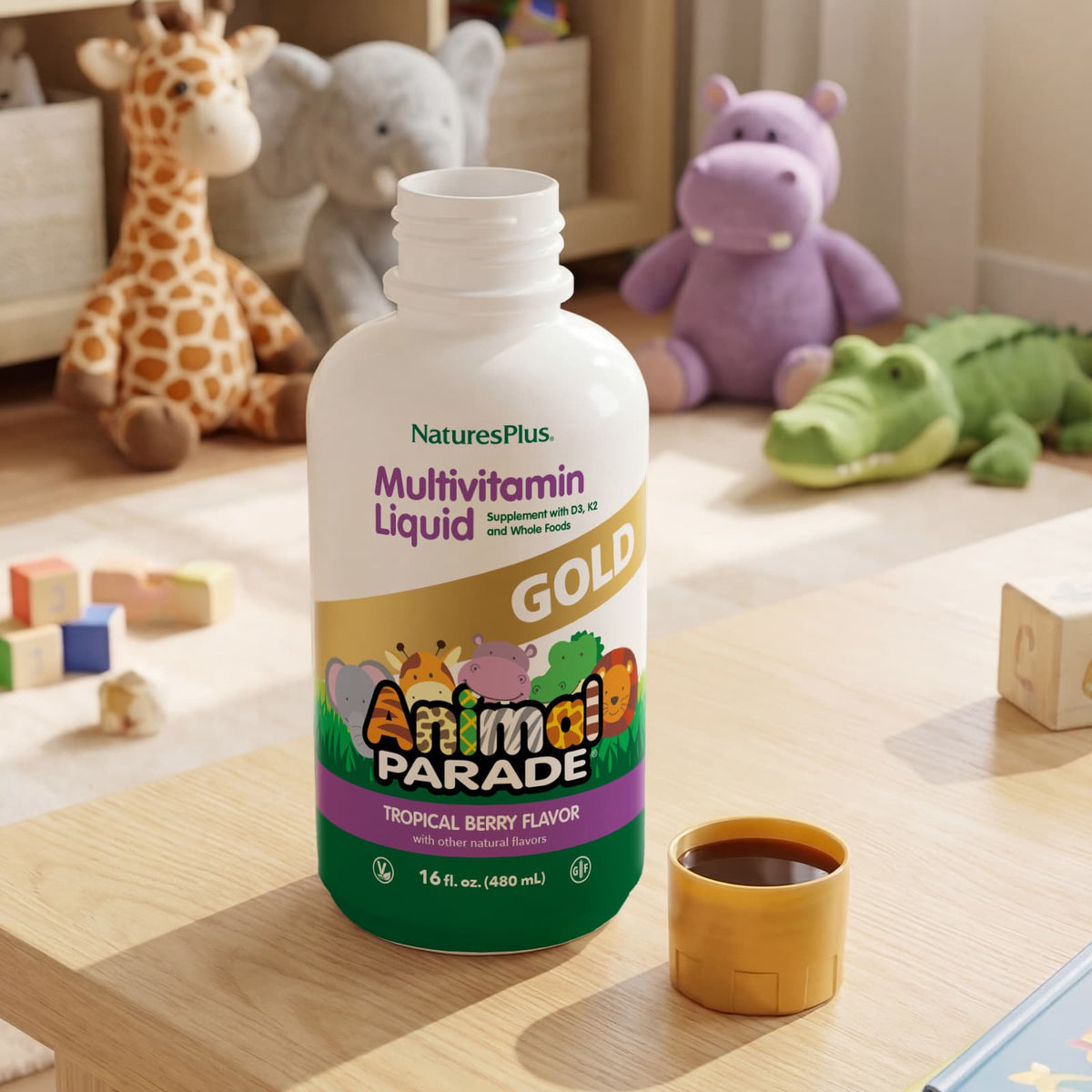 NaturesPlus Animal Parade Gold Multi Liquid, Tropical Berry, 480 ml (16 fl oz) - view 6