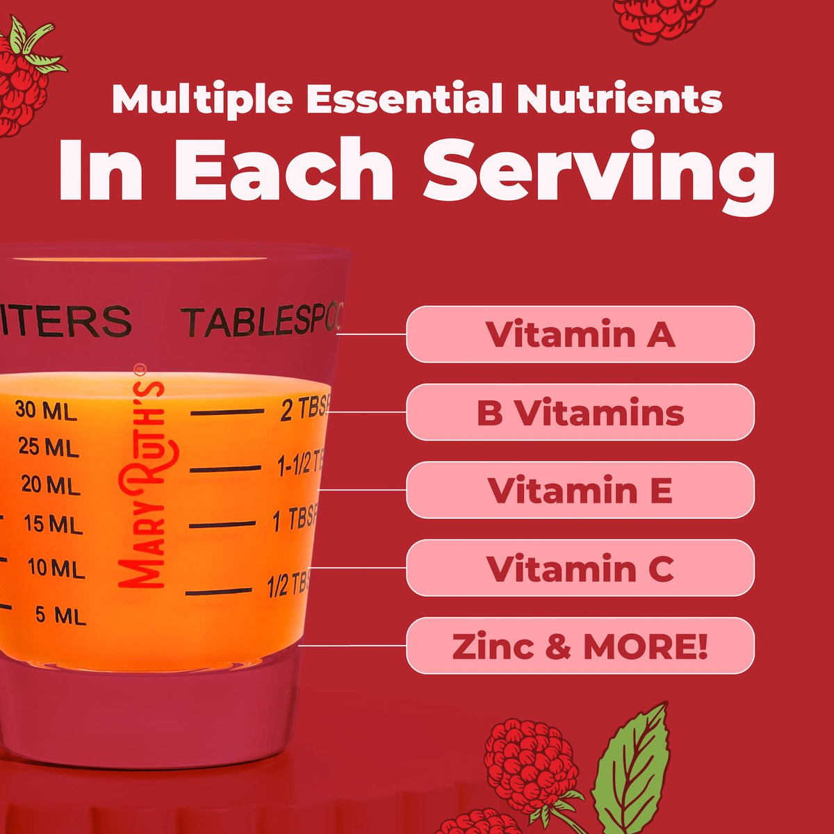 MaryRuth's Liquid Morning Multivitamin, Raspberry, 450 ml (15.22 fl oz) - view 6