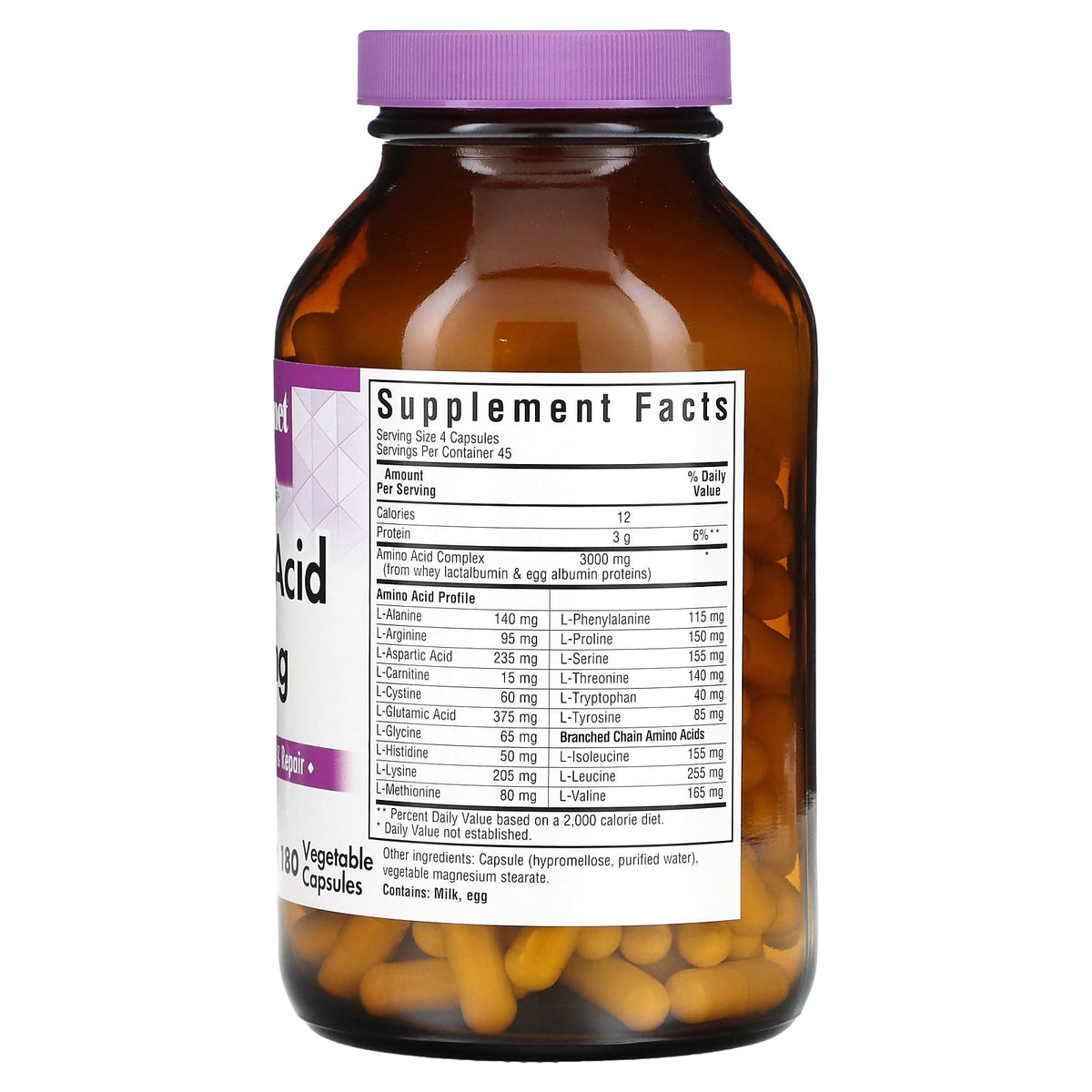 Bluebonnet Nutrition Amino Acid, 750 mg, 180 Vegetable Capsules - view 2