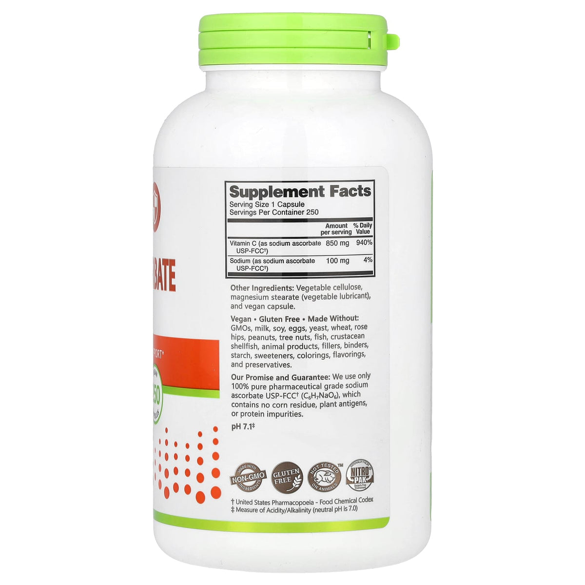 NutriBiotic Sodium Ascorbate, 250 Vegan Capsules - view 2