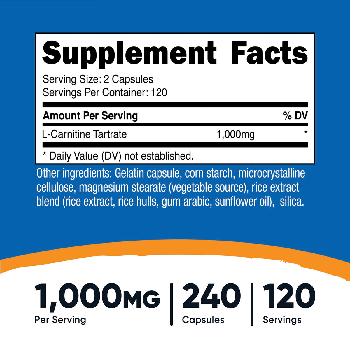 Nutricost L-Carnitine Tartrate, 500 mg per Capsule, 240 Capsules - view 3