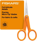 Fiskars 5 Inch Orange-Handled Micro-Tip Fabric Scissors No. 5