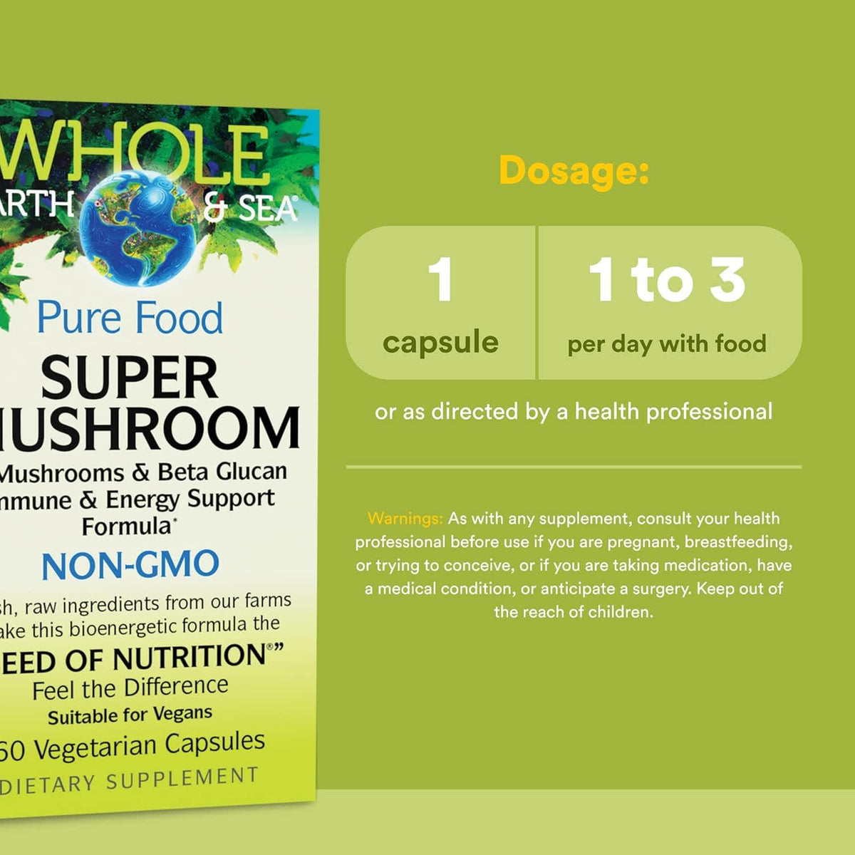 Natural Factors Whole Earth & Sea Super Mushroom 60 Vegetarian Capsules - view 5