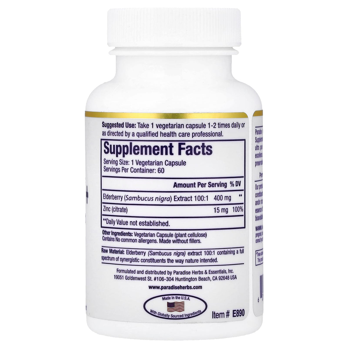 Paradise Herbs Elderberry+, 60 Vegetarian Capsules - view 2