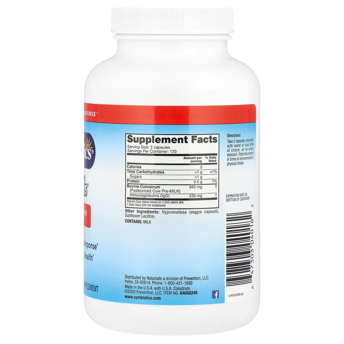 Symbiotics Colostrum Plus, 240 Veg Capsules - view 2