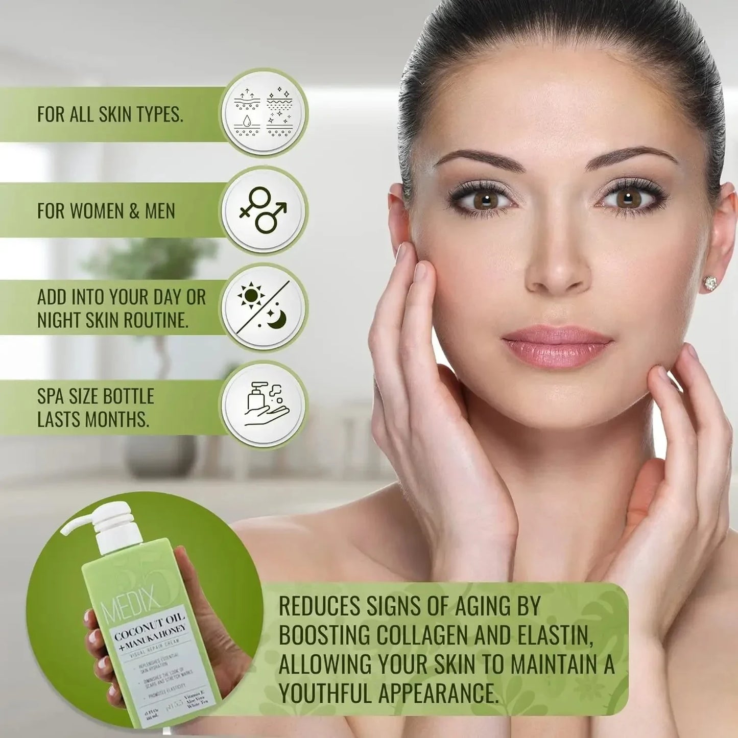 Medix 5.5 Coconut Oil Lotion Skin Care Body & Face Moisturizer Cream, W/Manuka Honey, Vitamin E, & Aloe Vera Helps Visually Repair Dry Skin, Scars, Stretch Marks, & Wrinkles, 444 Ml - USA in UK
