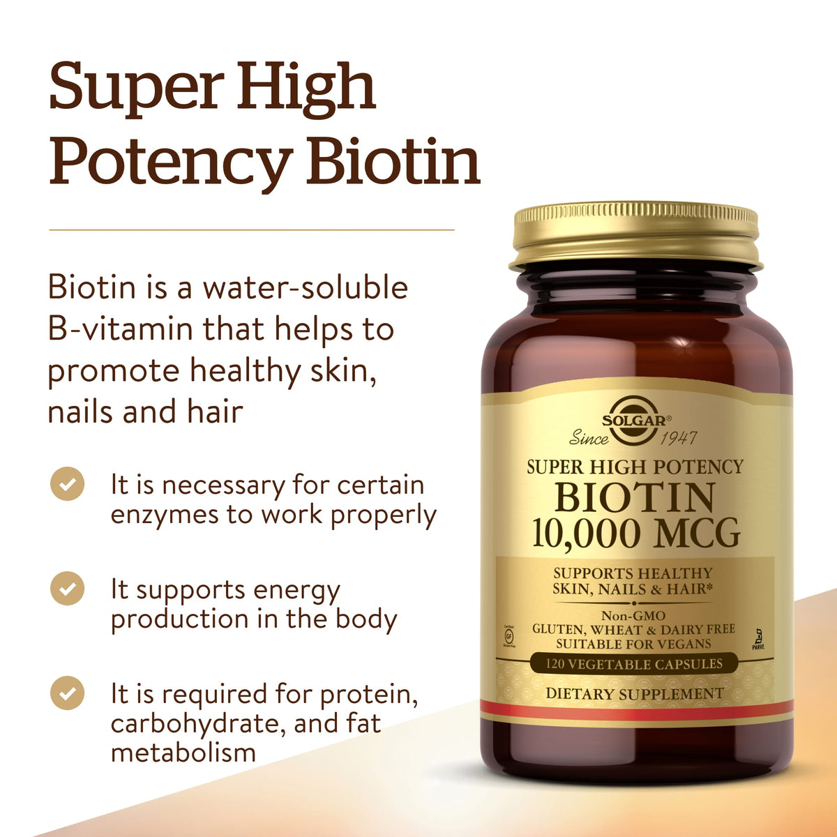 Solgar Super High Potency Biotin, 10,000 mcg, 120 Vegetable Capsules - view 6