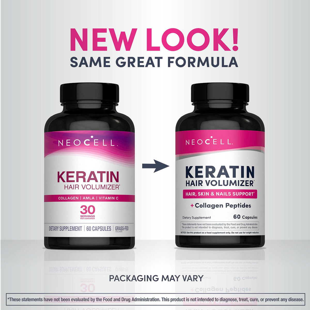 NeoCell Keratin Hair Volumizer + Collagen Peptides, 60 Capsules - view 3