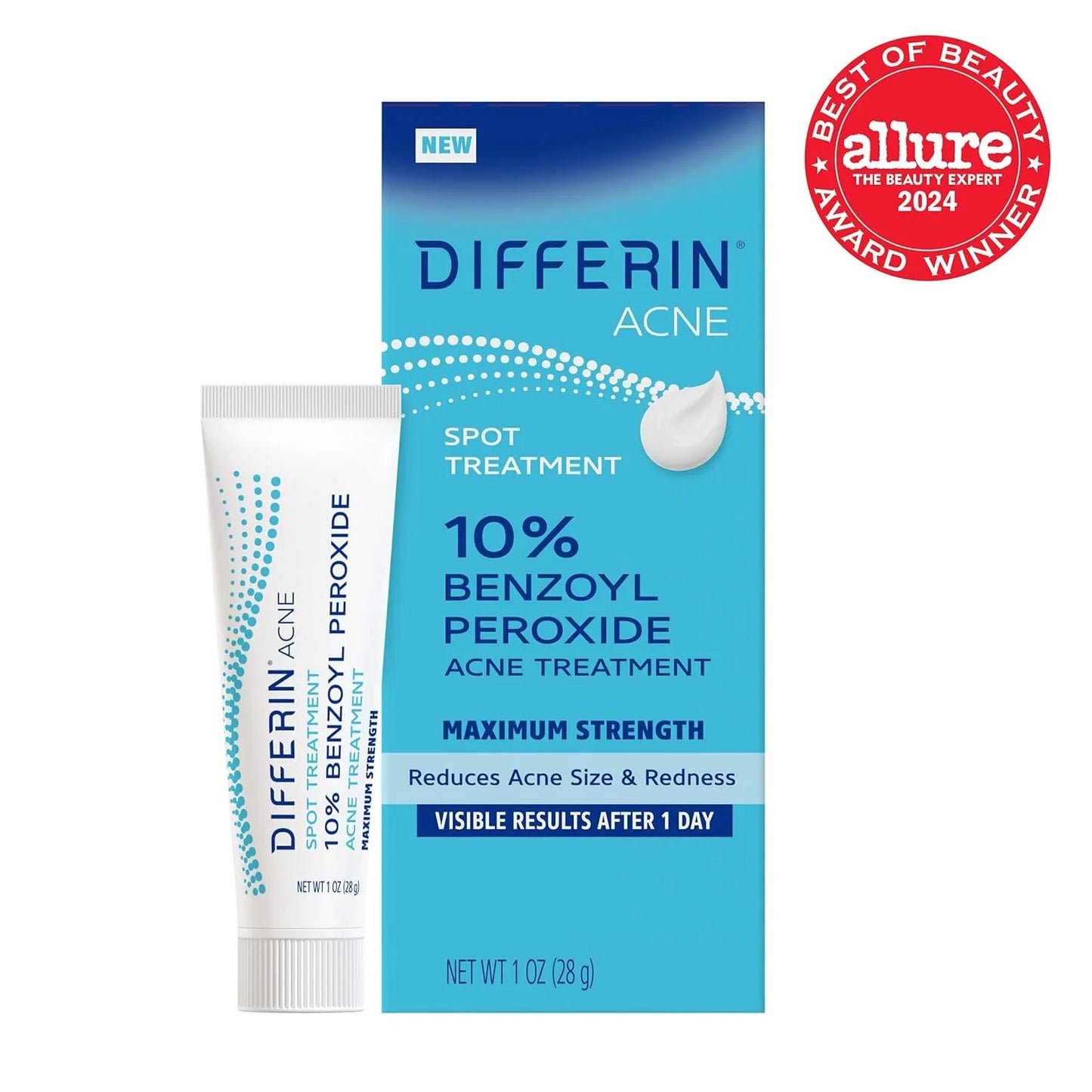 Differin Acne Spot Treatment with 10% Benzoyl Peroxide, Maximum Strength OTC Acne Treatment, Fast Acting Spot Treatment for Face, 1 Oz - USA in UK