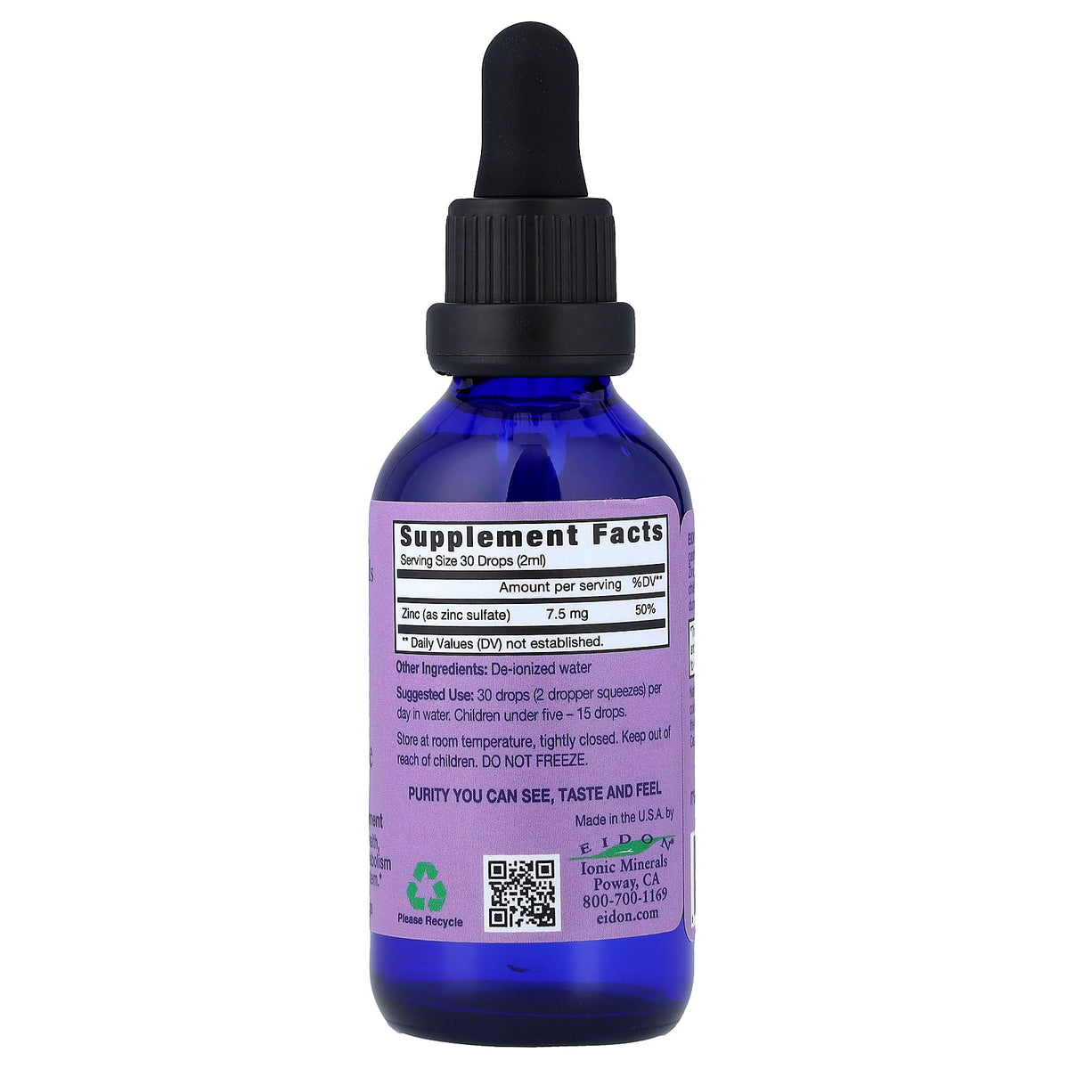 Eidon Ionic Minerals Zinc Liquid Concentrate, 60 ml (2 fl oz) - view 2