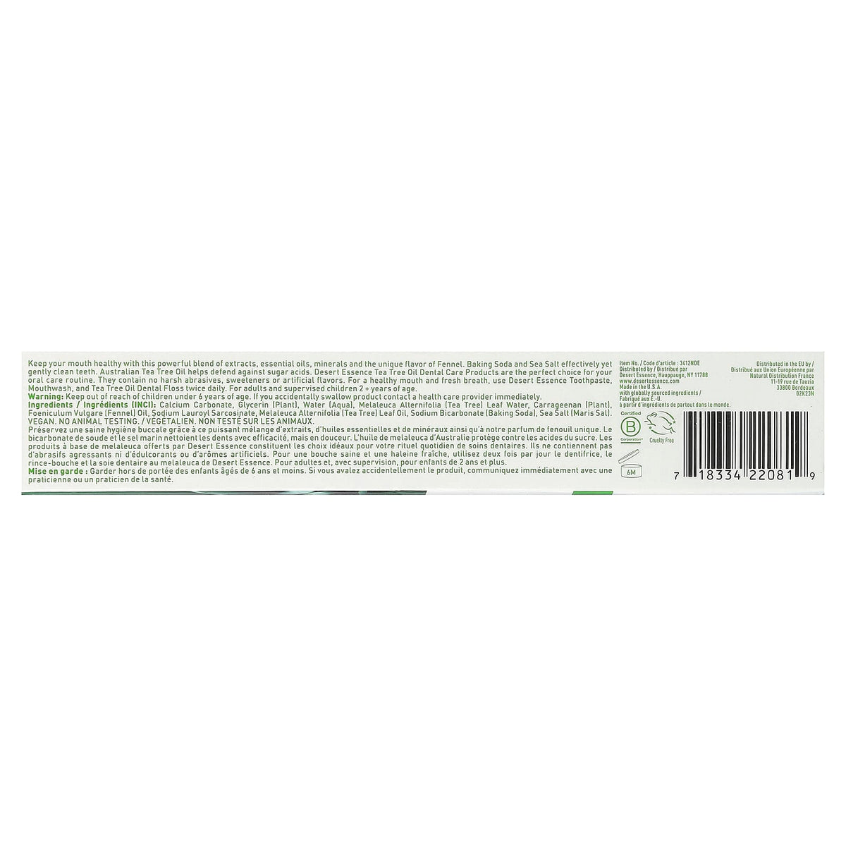 Desert Essence Tea Tree Oil Toothpaste, Fennel, 176 g - view 3