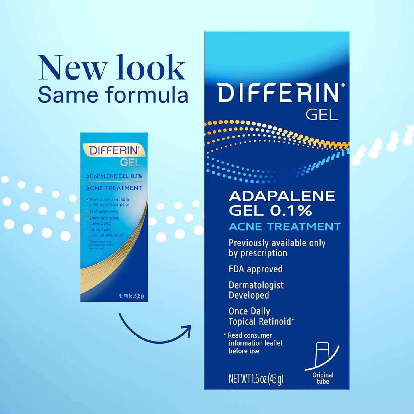 Differin Adapalene Gel 0.1%, Once-Daily Topical Retinoid Acne Treatment 45g