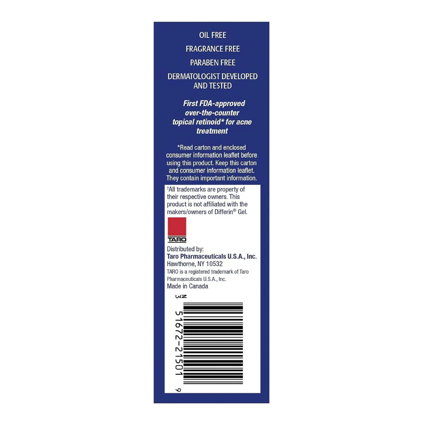 Taro Adapalene 0.1% Acne Treatment Gel - Paraben Free (0.5oz) - USA in UK