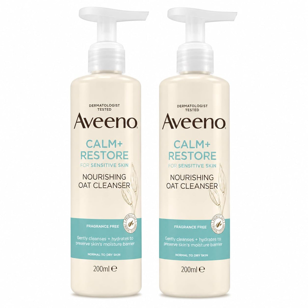 Aveeno Calm + Restore Nourishing Oat Facial Cleanser, 7.8 fl oz, Pack of 2