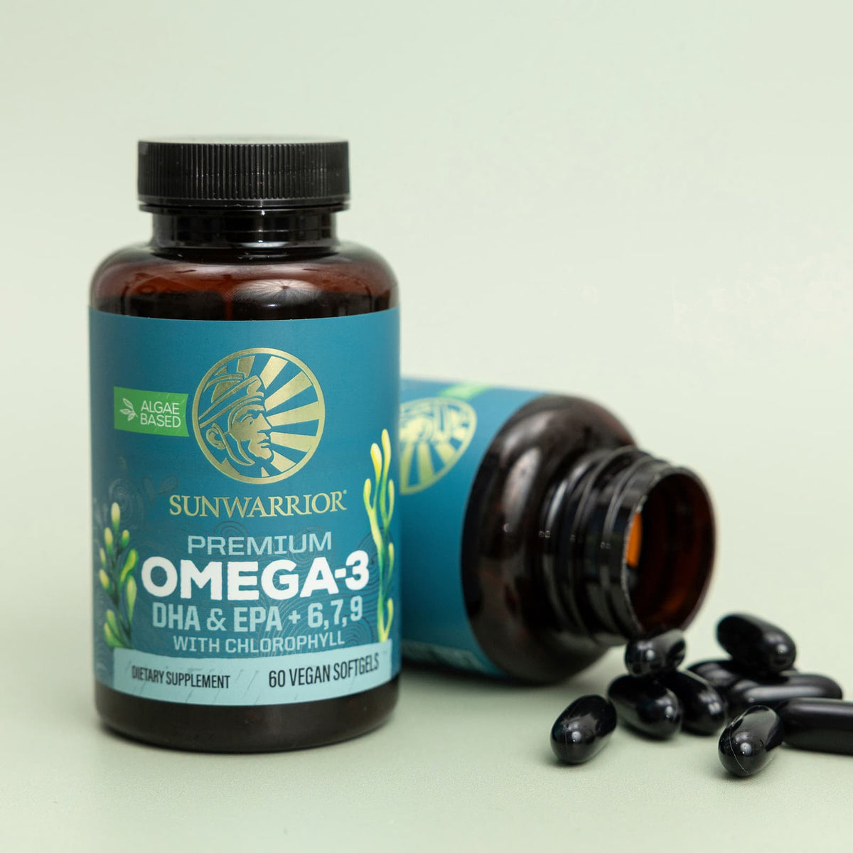 Sunwarrior Premium Omega-3 DHA/EPA + 6, 7, 9 with Chlorophyll, 60 Vegan Softgels - view 6