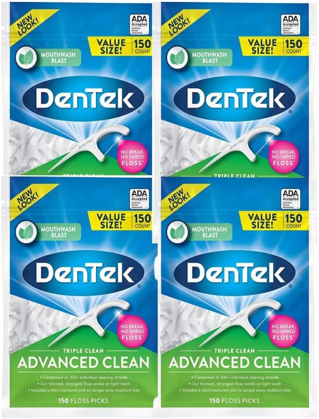 DenTek Triple Clean Advanced Floss Picks, 150 Count, Pack of 4