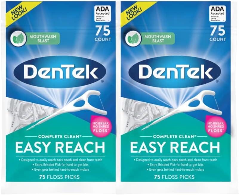 DenTek Complete Clean Easy Reach Floss Picks Mint, 75 Count, Pack of 2