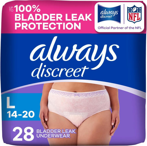 Always Discreet Incontinence and Postpartum Underwear for Women, Large, 28 Count