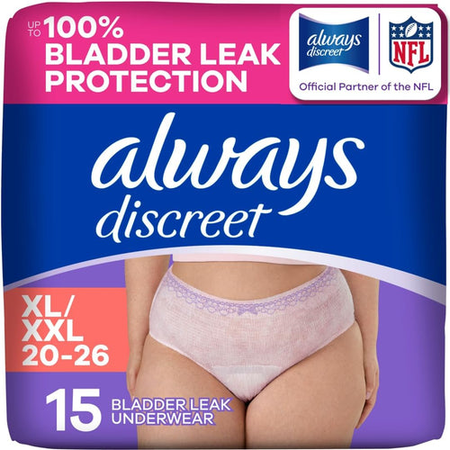 Always Discreet Incontinence Underwear for Women, Maximum, XL, 15 Count