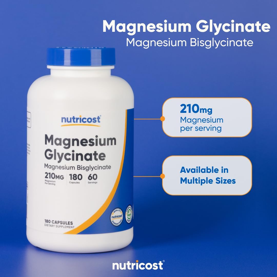 Nutricost Magnesium Glycinate, 210 mg per Serving, 180 Capsules - view 6