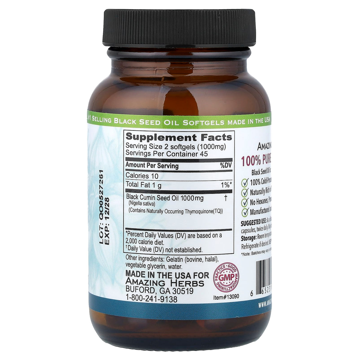 Amazing Herbs Black Seed 500 mg, 90 Softgel Capsules - view 2