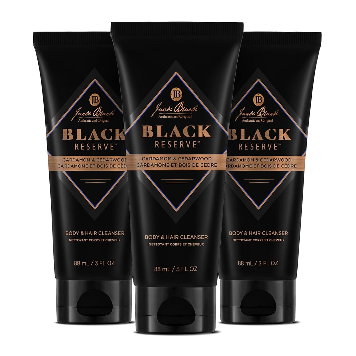 Jack Black Black Reserve 2-in-1 Body Wash & Shampoo, 3 x 90 ml