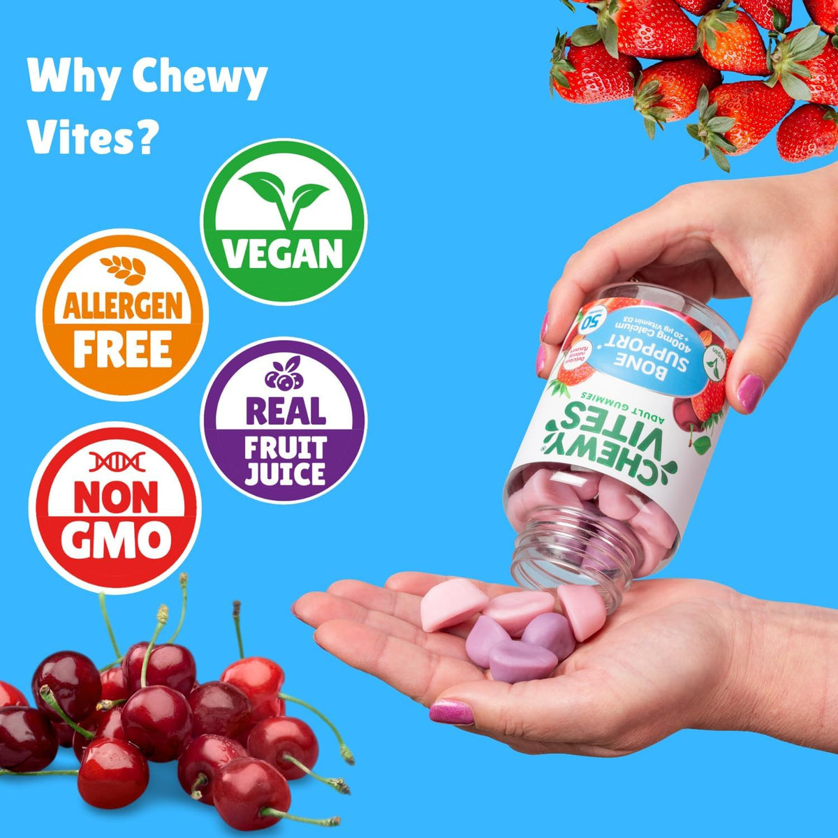 Chewy Vites Adult Bone Support Gummies with 400mg Calcium - 50 Count - view 6