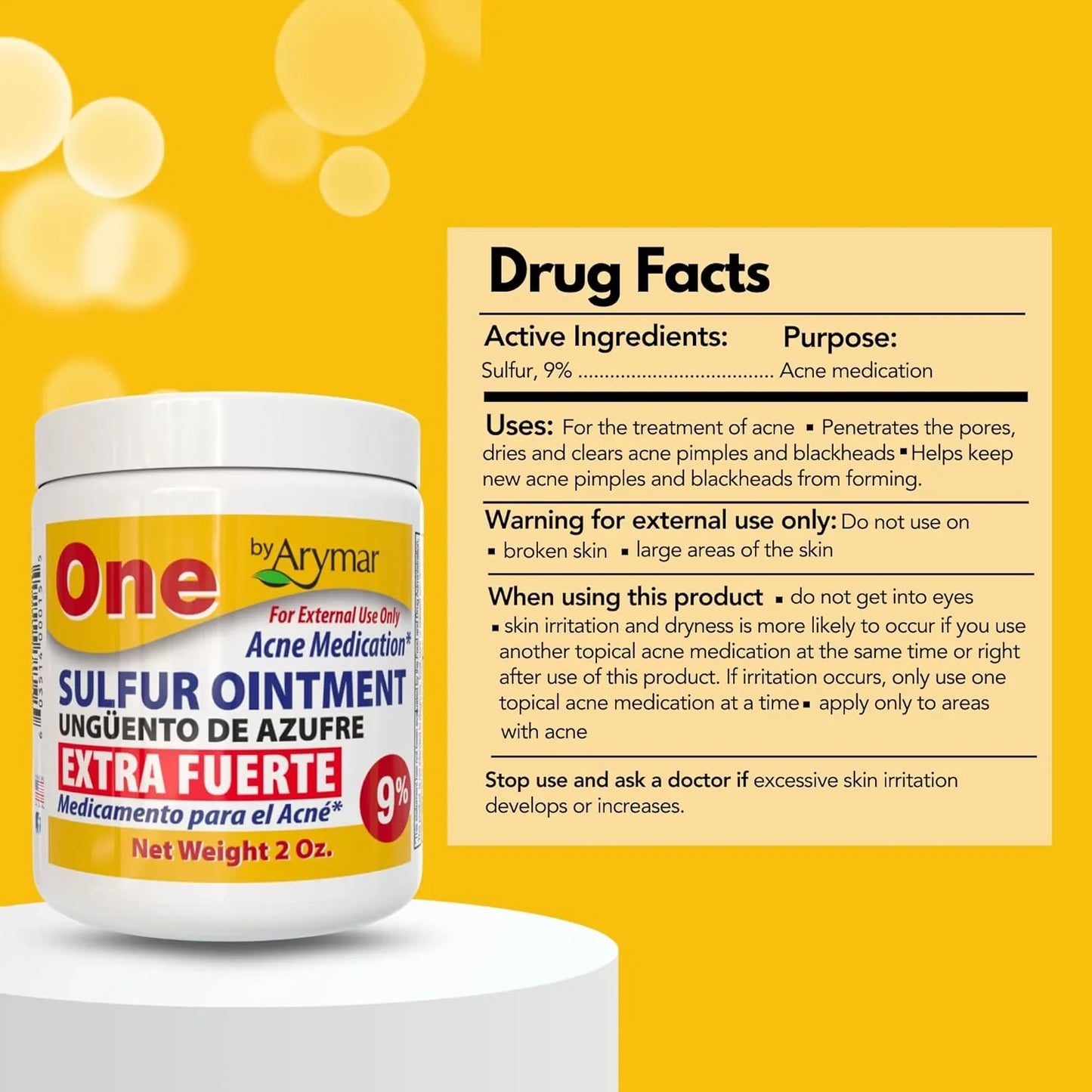 Arymar Sulfur Ointment 9% Acne Spot Treatment for Face and Body 2oz - USA in UK