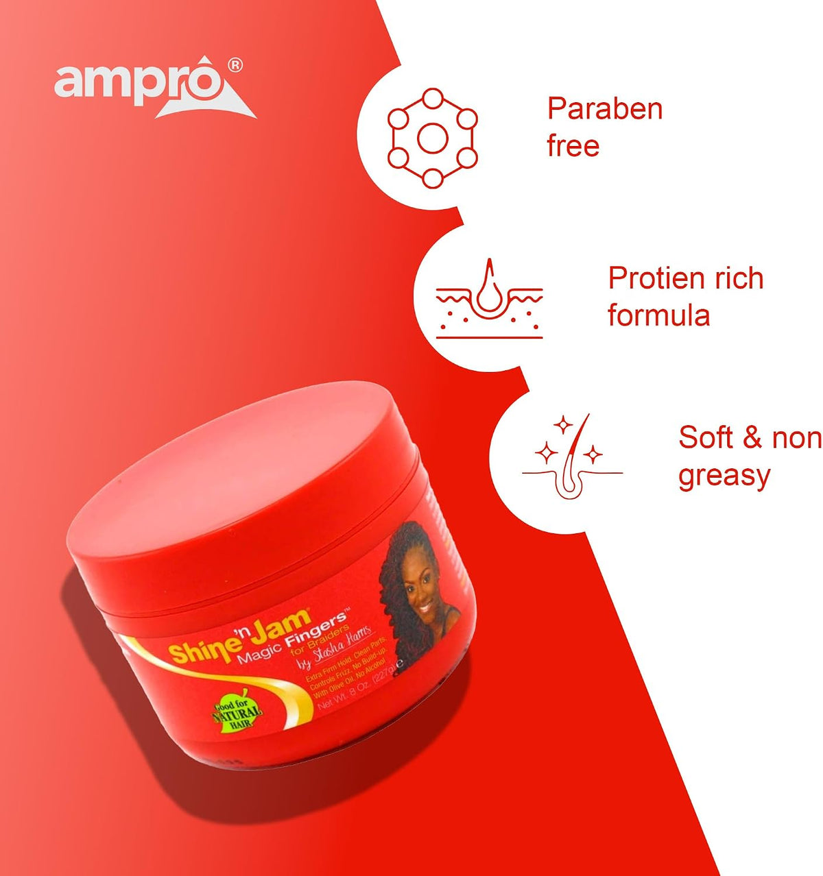 Ampro Shine-n-Jam Magic Fingers Gel for Braids 8 oz - view 6