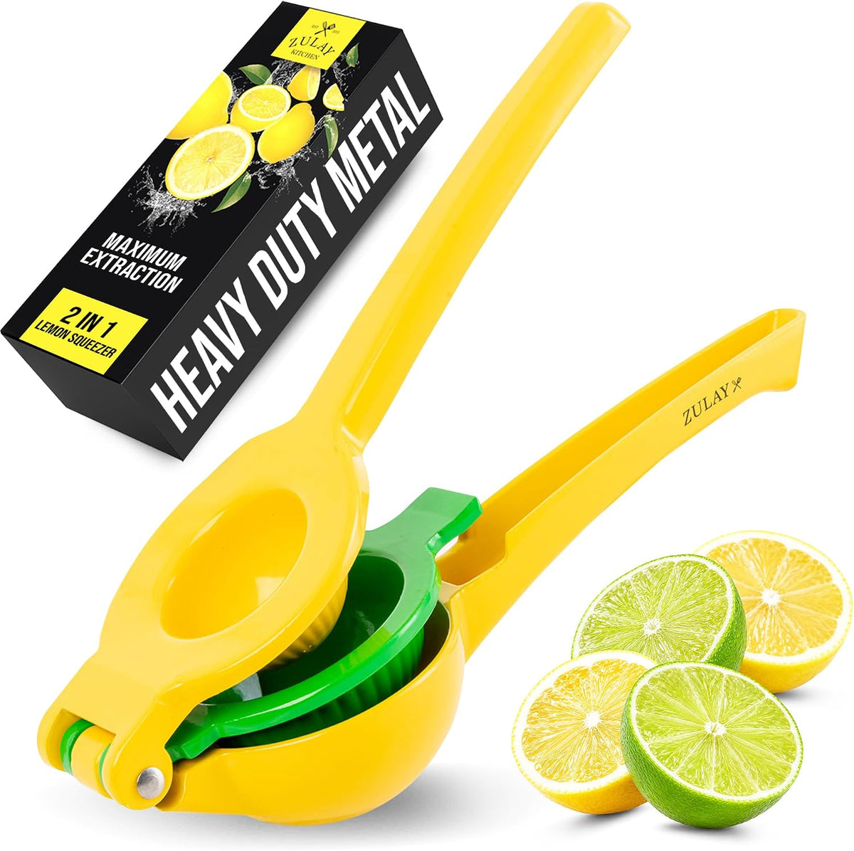 Zulay Kitchen Metal 2-in-1 Lemon Lime Squeezer, Yellow