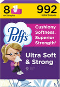 Puffs Ultra Soft Facial Tissues, 8 Rectangle Boxes of 124